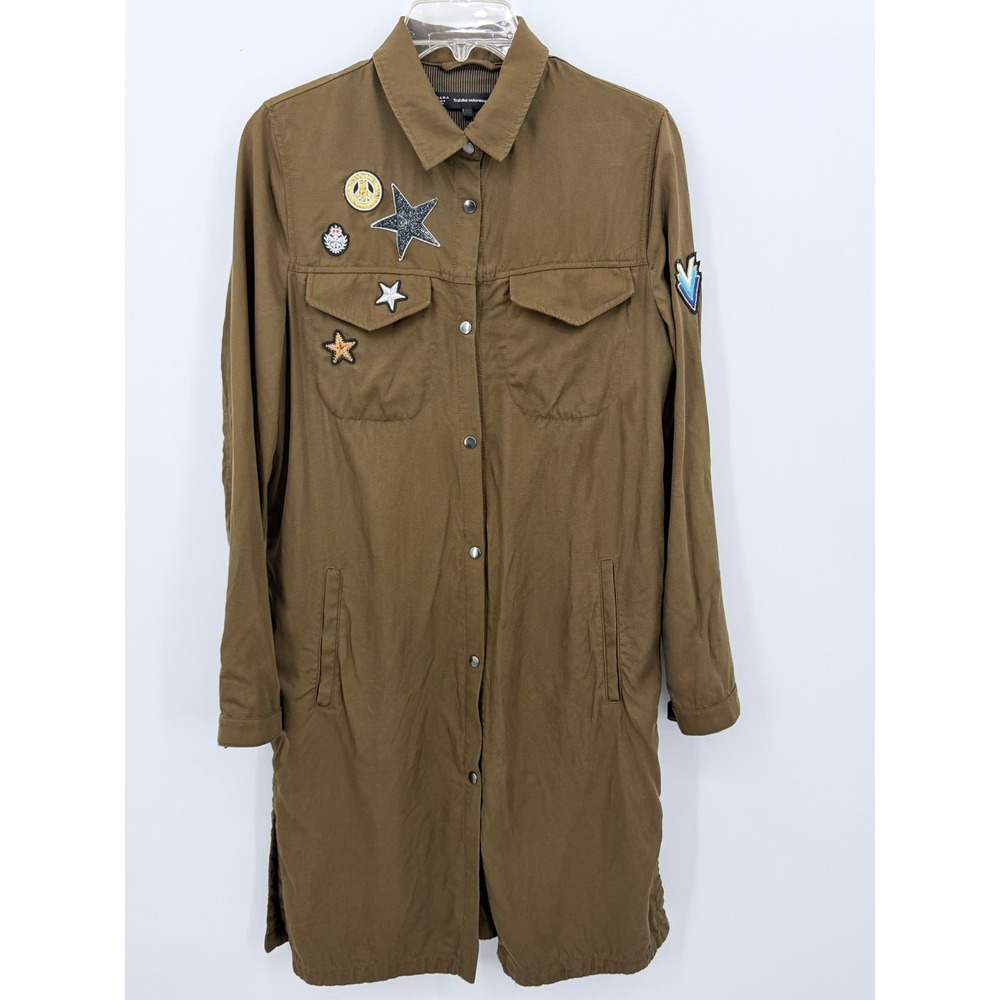 Zara Shirt Jacket Women S Olive Green Patch Star Utility Longline Lyocell